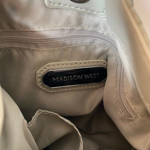 MADISON WEST Textured Faux Leather Gray Shoulder Hand Bag Matte Chain Detail - Picture 6 of 8